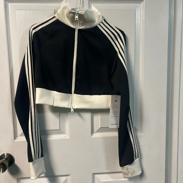 Love poem track jacket cropped striped sweater black large athletic activewear - Image 2