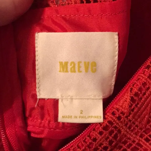Maeve Anthropologie Red‎ Lace Overlay Asymmetrical Hem Dress Size 2 - Image 3
