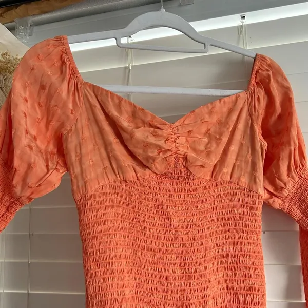 Tularosa Coral Orange Smocked Ruffle Milk maid Mini Dress Size Small - Image 5