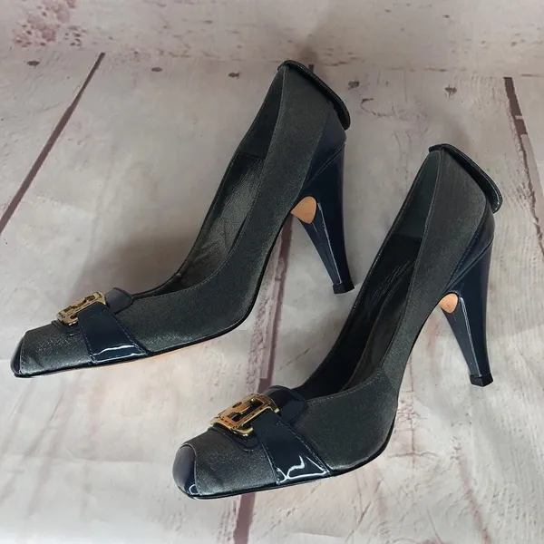 Gracienne Vintage Size‎ 8 Pumps High Heels Patent Leather Blue Silver - Image 7