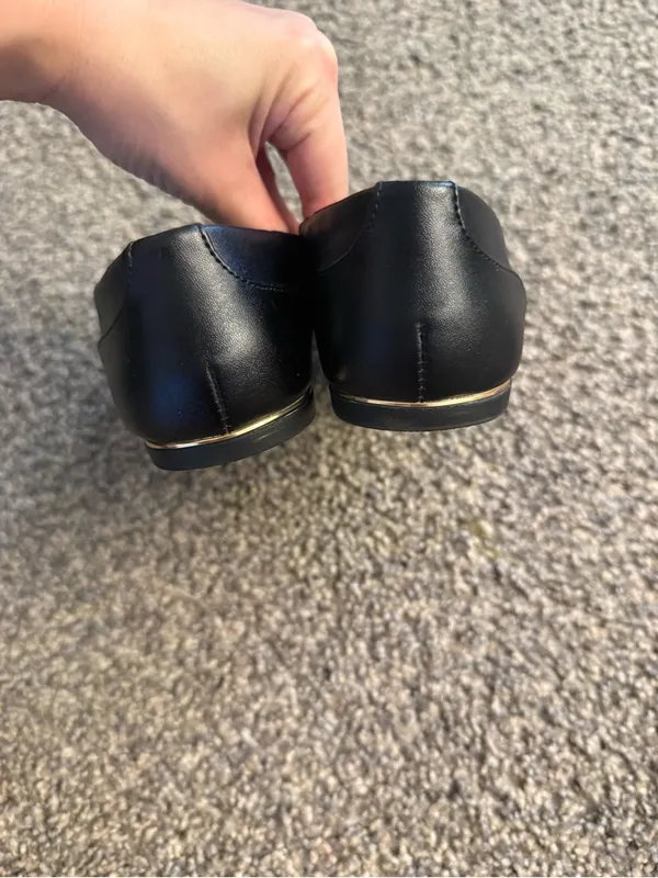 Women's Black Slip-On Loafers with Gold Accent - Image 2