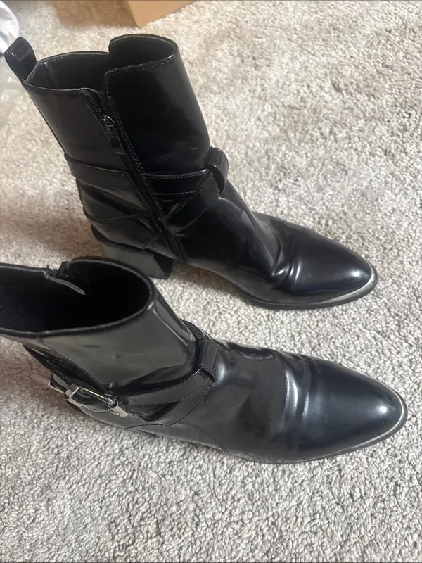 Women's Black Buckle Strap Ankle Booties size 6 - Image 2
