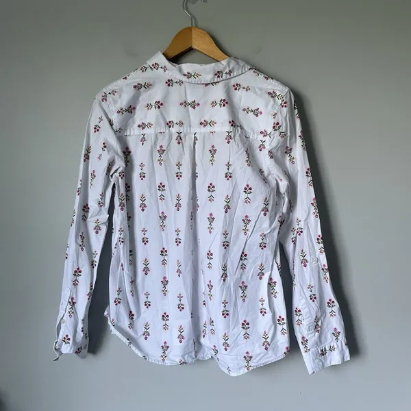 Croft & Barrow Floral Print Button Down Shirt Top White Pink Cotton Size Medium - Image 2