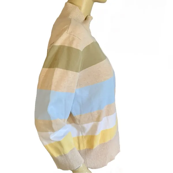 Tommy Hilfiger Cotton Blend Blue, Beige Pastel Stripes Sweater Y2k (M) - Image 2