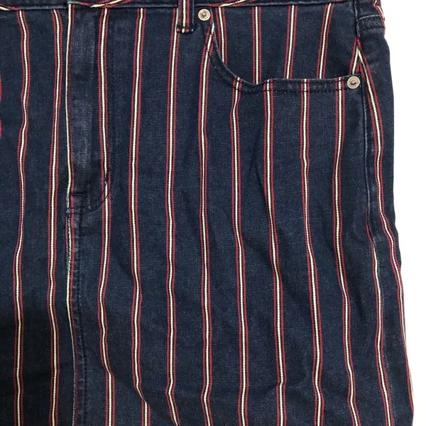 American Eagle Blue/Red Striped Super Stretch Hi Rise‎ Mini Denim Skirt size 14 - Image 2