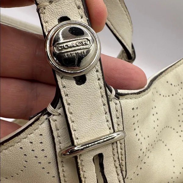 Coach Carly Perforated Leather Tote F16598 Light Taupe Large Shoulder Bag - Image 9