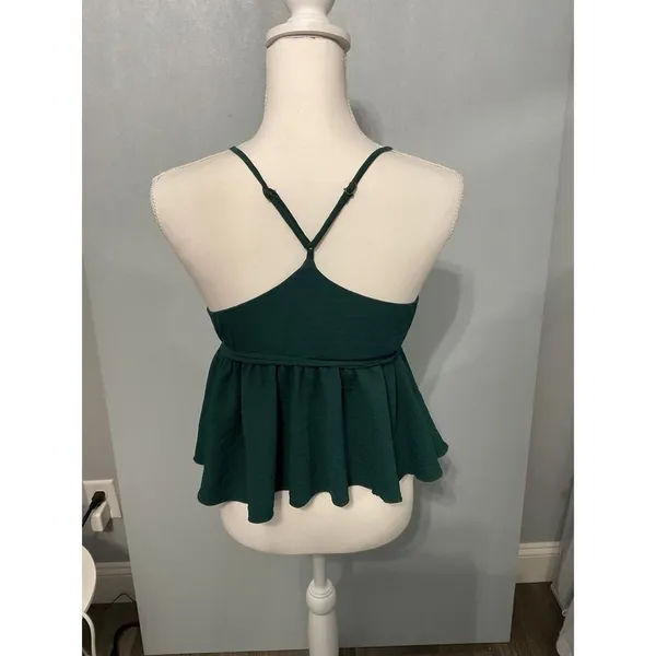 Urban Outfitters Womens Cami Top Dark Green Babydoll Front Tie Size Extra Small - Image 2