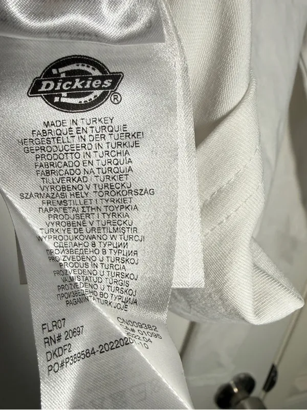 Dickies White Cropped Crewneck Tee with Black Logo Print Womens Medium - Image 7