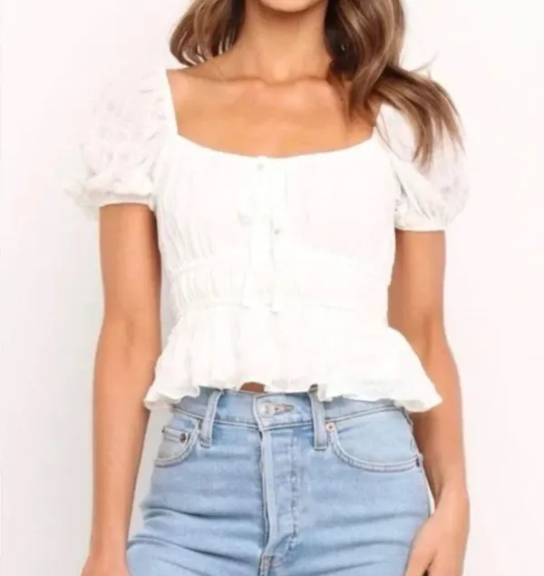 Petal & Pup Puff Sleeve Crop Top White - Image 2