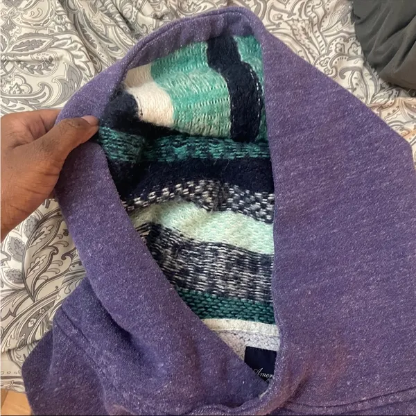 American Eagle purple hoodie teal fleece-lined sweatshirt size medium - Image 7