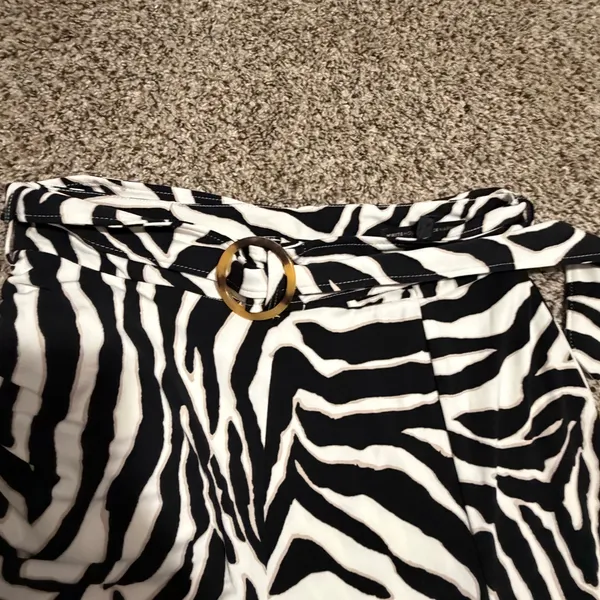 White House Black Market Zebra Print Belted Midi Skirt Black White Womens Medium - Image 2