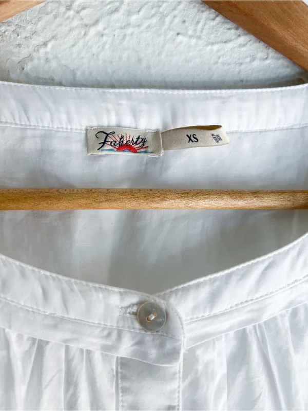 Faherty Enna White Cotton Lave Pintuck Top XS Cottagecore Prairie Peasant Blouse - Image 4