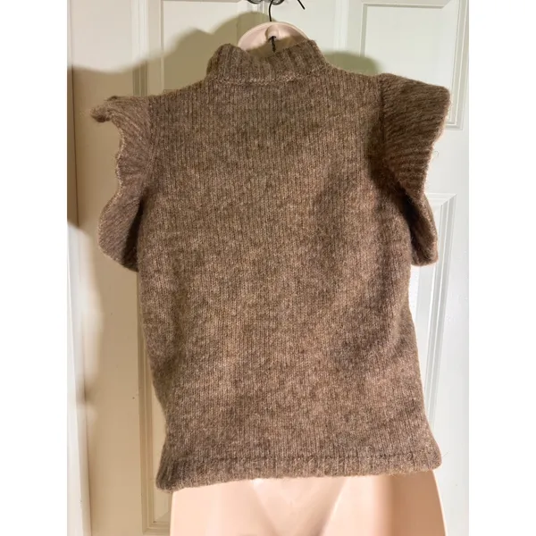 Zara Brown Wool Alpaca Blend Ruffle‎ Sleeve Knit Vest Sweater NEW S - Image 4