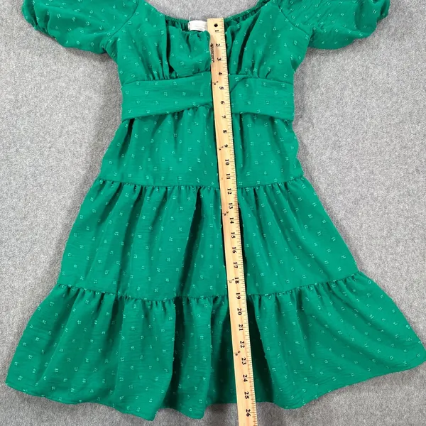 Altar'd State Green Swiss Dot Mini Dress Size Small Tie Back Puff Sleeve Tiered - Image 4