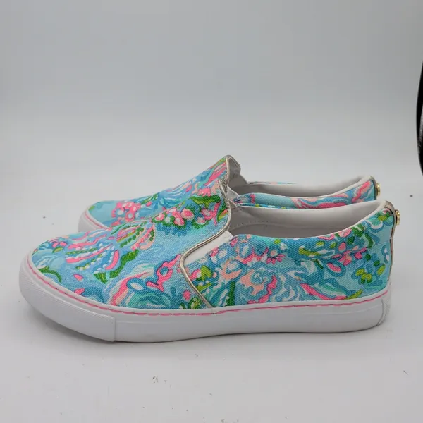 Lilly Pulitzer Julie Slip On Sneakers Womens 7.5M Tropical Floral Blue Pink m‎ - Image 2