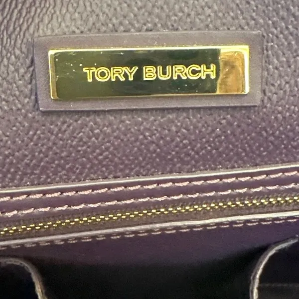 Tory‎ Burch Purple Pebbled Leather Tote Bag Large Double T Logo Work Office - Image 10