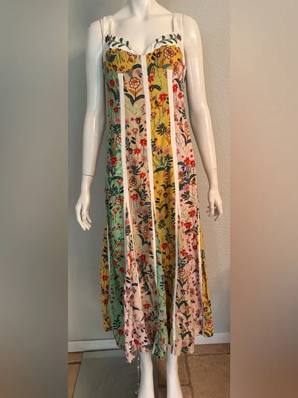 Christian Lacroix Linen Floral Midi Dress | Yellow, Mint & Pink | Size 6🌼💗 - Image 6