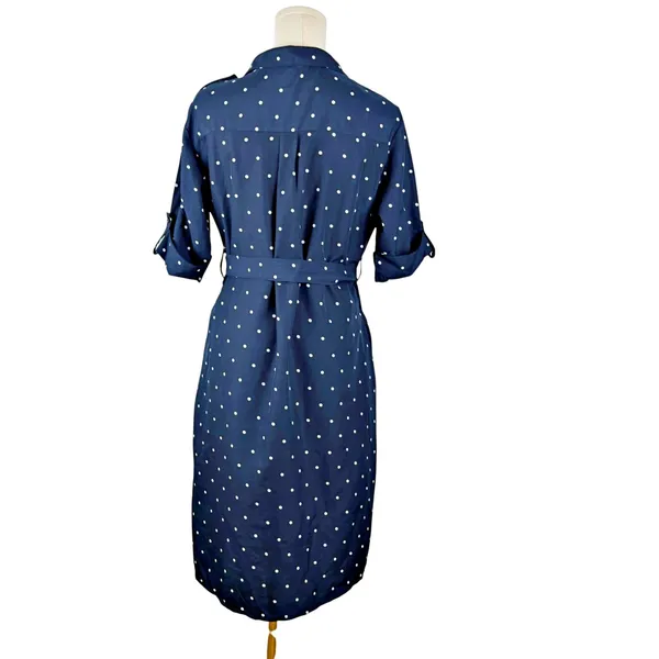 Tokyo Talkies Urban Navy Blue Polka Dot Belted Midi Dress Sz XL - Image 3