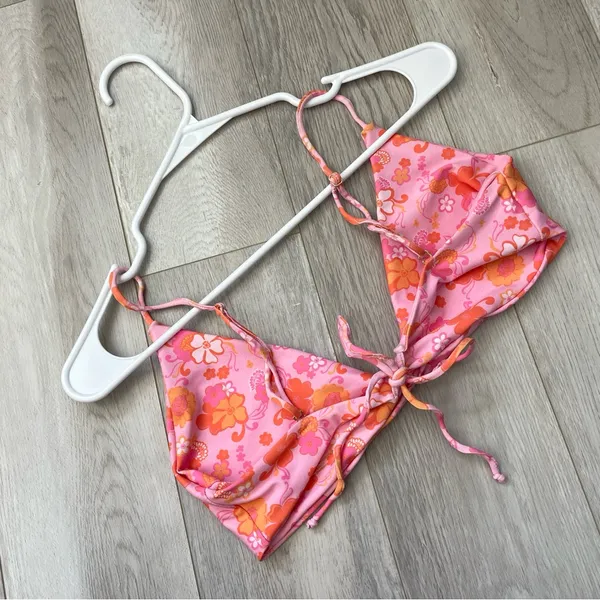 Skatie Bikini Top floral gisele womens Pink Orange (large) maui print swim beach - Image 2