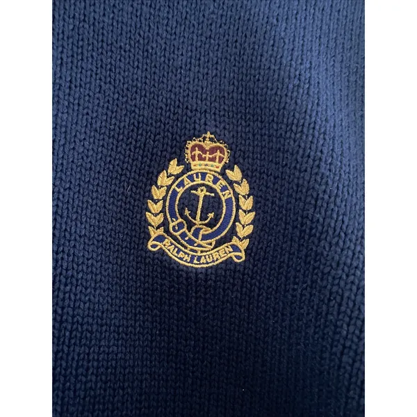 Lauren Ralph Lauren Quarter Zip Pullover Size XL Navy Crest Preppy Blue Cotton - Image 2
