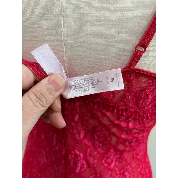 Inner Secrets Red Lace Sheer Chemise Babydoll‎ Lingerie Slip Dress Size M - Image 6
