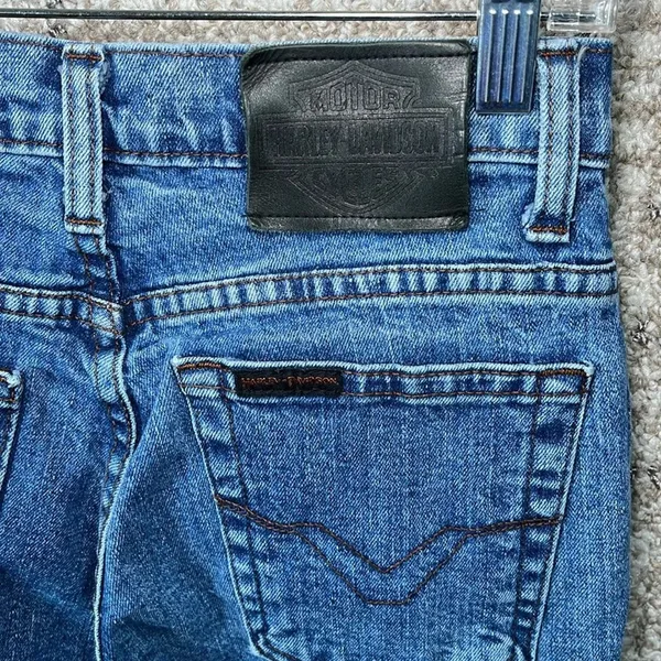 Harley Davidson Blue Jeans Women Size 0 Straight Leg Biker Classic Moto Grunge‎ - Image 3
