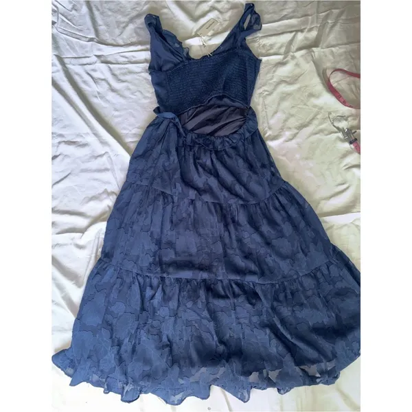NWT Heartloom Blue Floral Jacquard Tiered Midi Dress Ruffle Strap Romantic Boho - Image 7
