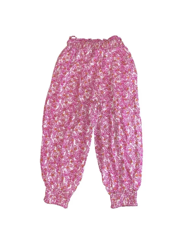Anthropologie Smocked Printed Abstract Pink Floral Joggers Pants Medium Boho - Image 4