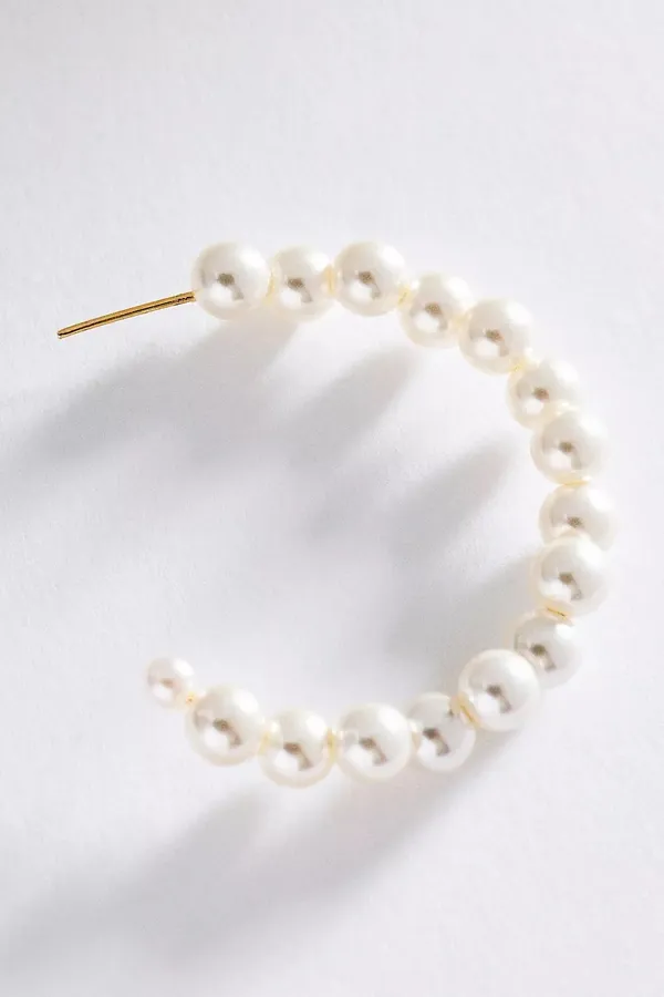NWT $44 Anthropologie Small Pearl Hoop Earrings 1.5” Length - Image 2