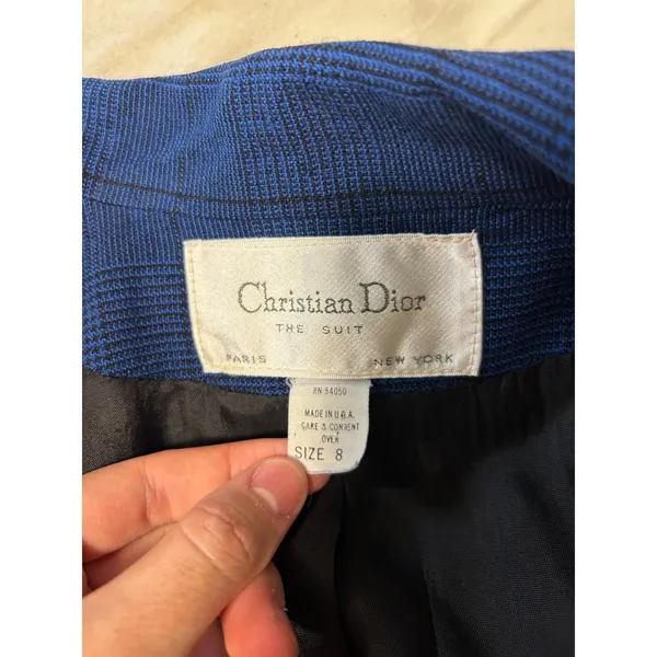 Christian Dior The Suit Vintage Blue Glen Plaid Skirt Set Double Breasted Size 8 - Image 10