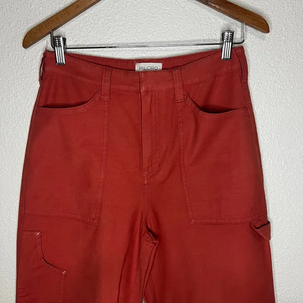 Pilcro Painted Puddle Cargo CROPPED Pants Womens Size 26 Burnt Orange Boho - Image 3