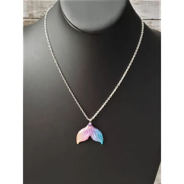 Mermaid Tail Pendant Necklace Pink, Purple, & Blue, Gold Tone - New - Image 2