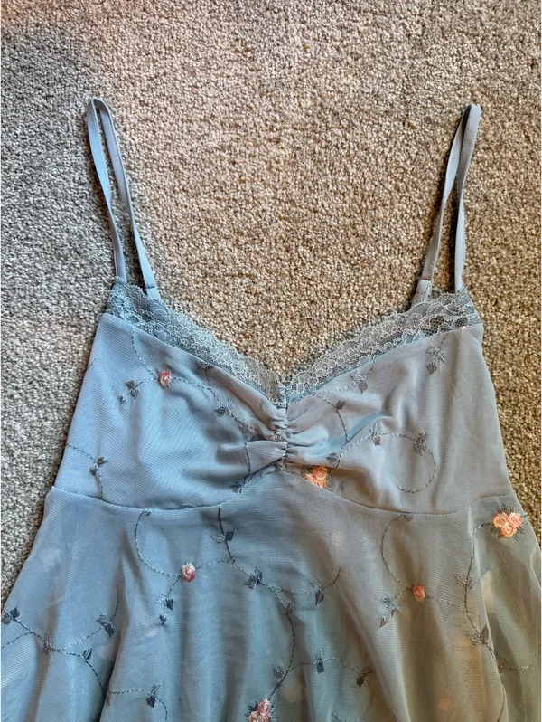 Urban Outfitters Blue Floral Mesh Flowy Tank Top - Image 5