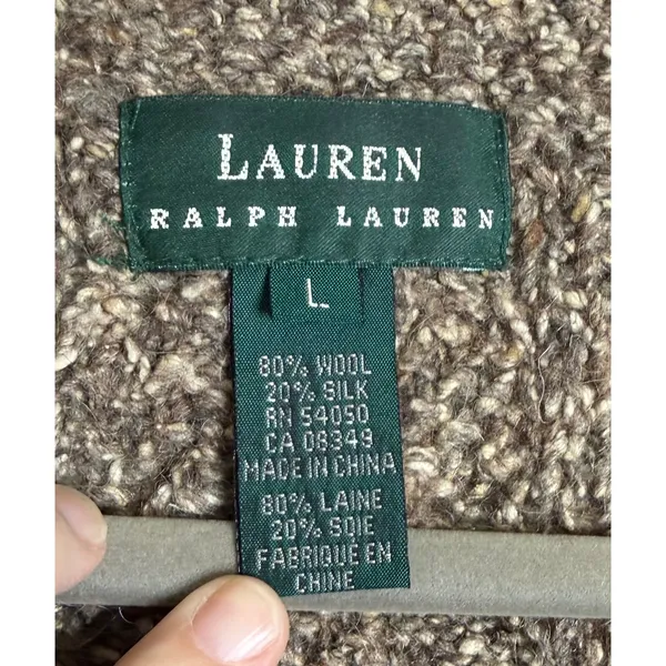 Ralph Lauren LRL Women L Sweater Vest Brown Wool Silk Cable Knit Full Zip Rustic - Image 3