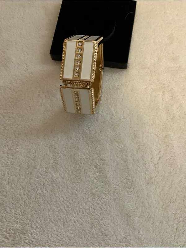 Gold and White Hexagonal Crystal-Trim Bracelet - Image 2