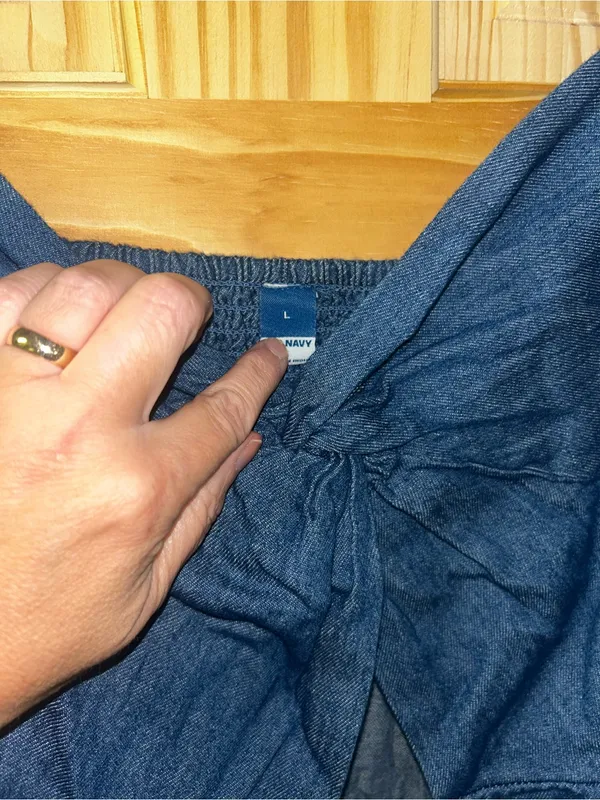 Navy blue denim mini short jumper with tie front detail, size L #mini #summer - Image 4