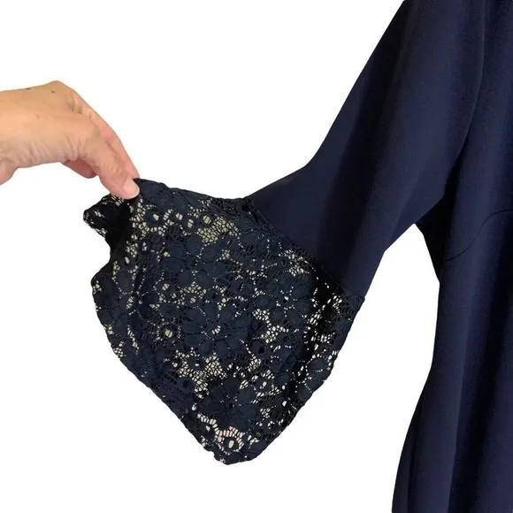 Hope & Harlow Dress Womens 14 Navy Blue Lace Bell Sleeve‎ Shift Knee Length - Image 9