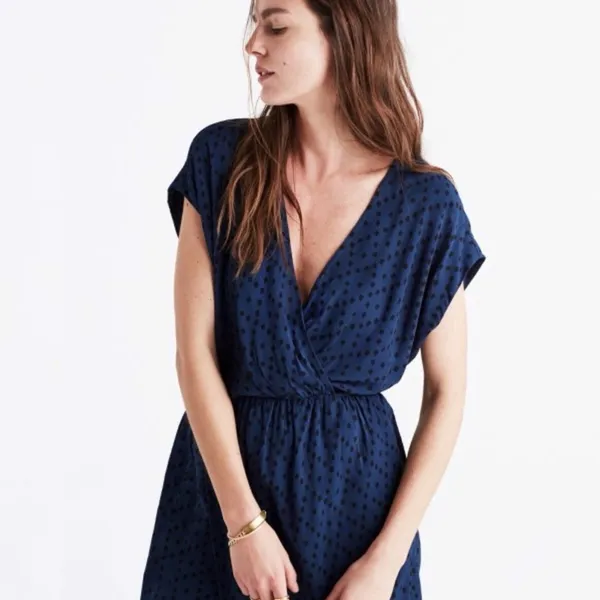 Madewell Navy Blue Wrap-Front Draped‎ Mini Dress in Brushstroke Diamond Size XS - Image 2