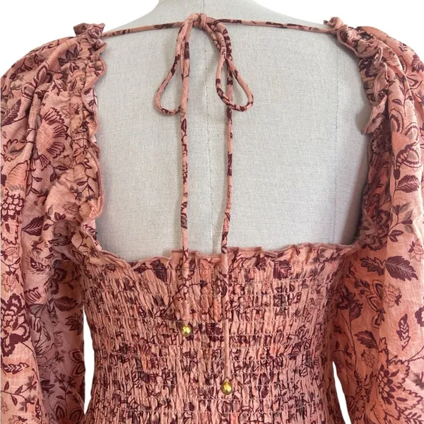 Free People Smock It To Me Mini Dress Apricot Combo Small Boho Fall Cottagecore - Image 7