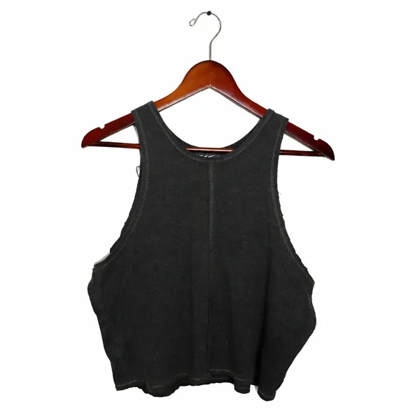 Free People We The Free Charcoal Grey Lace Inset Cropped Tank Top Womens Medium - Image 4