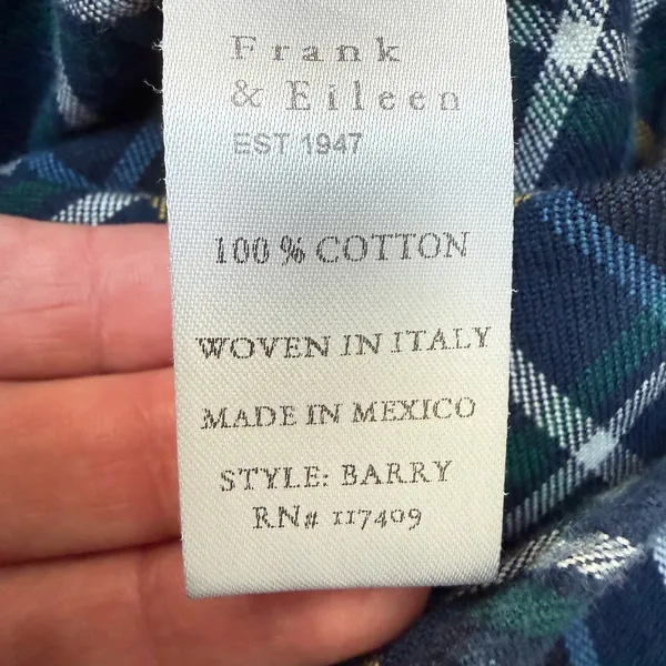 Frank & Eileen Barry Blue Plaid Flannel Long Sleeve Button Down Shirt Size S EUC - Image 6