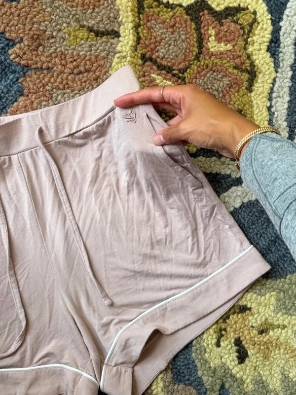 Cozy Earth Women's Blush Short-Sleeve Pajama Shorts‎ with Contrast Trim Tannish - Image 3