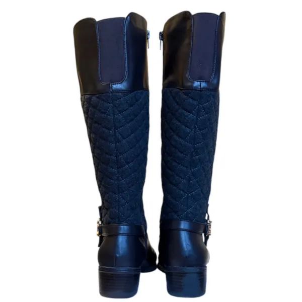 Charter Club Wide Calve Brown Faux Leather‎ & Grey Quilted Riding Boots Sz 7.5 - Image 8
