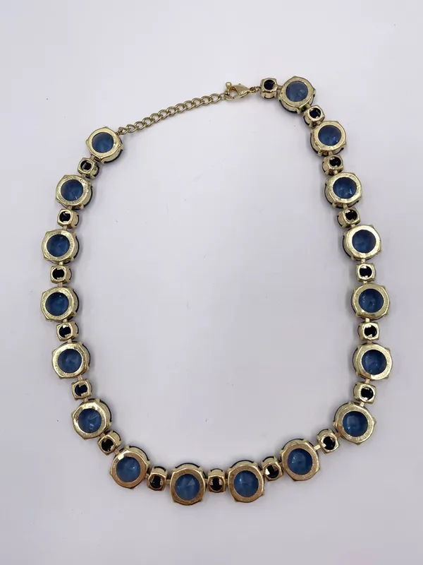 Deep Blue Crystal Gemstone Statement Necklace Costume Jewelry Adjustable Classic - Image 3