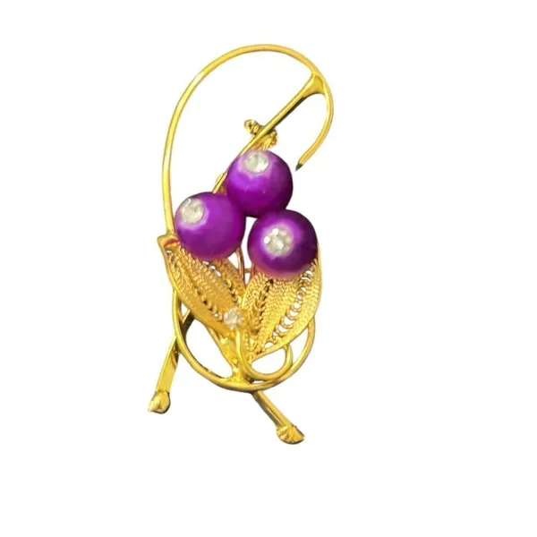 Vintage Purple & Gold Handmade Spun Beads Jewelry Set Clip Earrings & Brooch EVC - Image 5