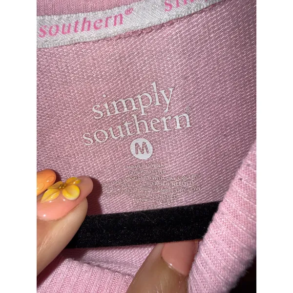 Simply Southern Pink Mama Chenille Patch Sweatshirt M Lightning Bolt Glitter MOM - Image 5