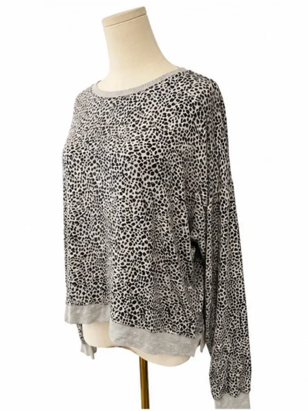 Z Supply Leopard Print Pullover Sweatshirt Top Size M Gray Black - Image 2