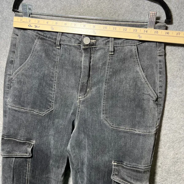 Forever‎ 21 Premium Womens High Rise Flare Cargo Jeans Washed Black Size 30 - Image 2