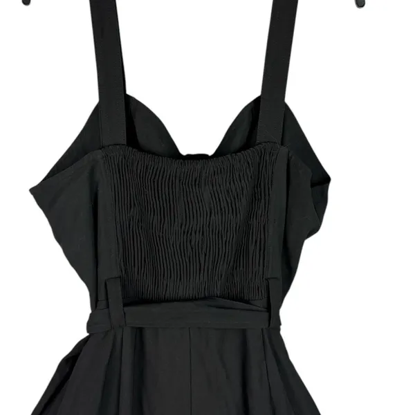 Nine West Womens Black Sweetheart Neckline Smocked Back Jumpsuit XL Tapered Leg - Image 4