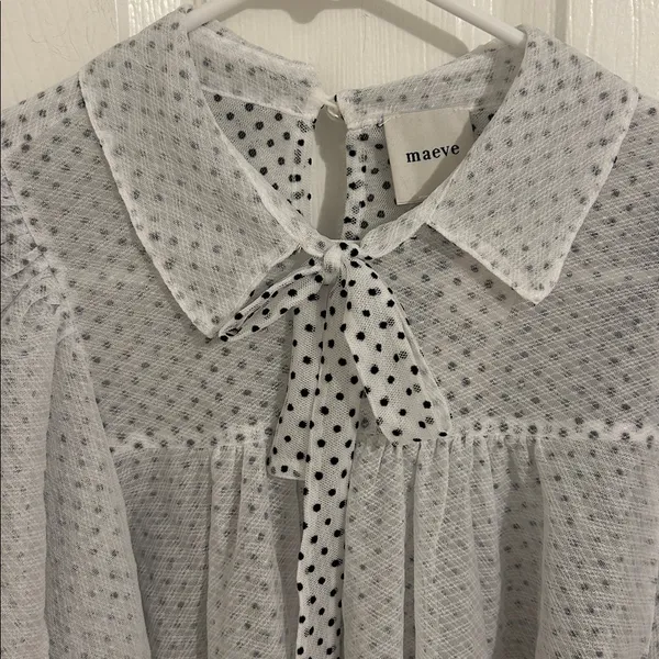 Anthropologie Maeve Short Sleeve Bow Collared Sheer Swing Blouse NWT Size XS - Image 6